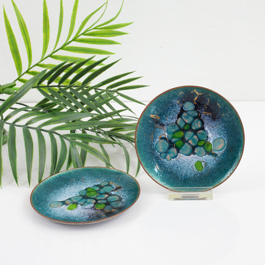 SOLD - Vintage Deep Turquoise Abstract Enamel Trinket Dish