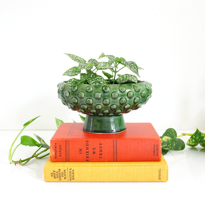 SOLD - Mid Century Green Hobnail Pedestal Planter