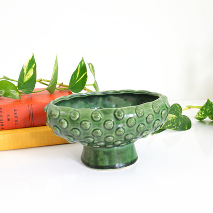 SOLD - Mid Century Green Hobnail Pedestal Planter