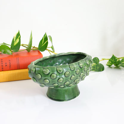 SOLD - Mid Century Green Hobnail Pedestal Planter