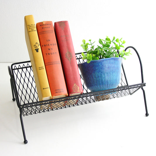 SOLD - Mid Century Black Metal Book Rack