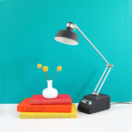 SOLD - Mid Century 'Transformer Powered' Adjustable Black & Chrome Desk Lamp