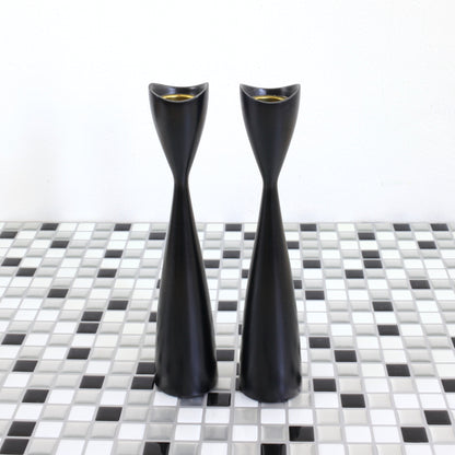 SOLD - Danish Modern Black Tulip Candlesticks from Denmark