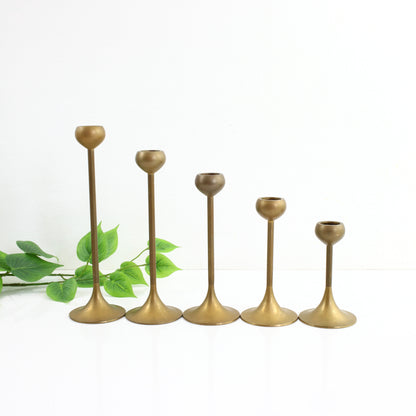 SOLD - Set of 5 Mid Century Graduated Brass Candlesticks