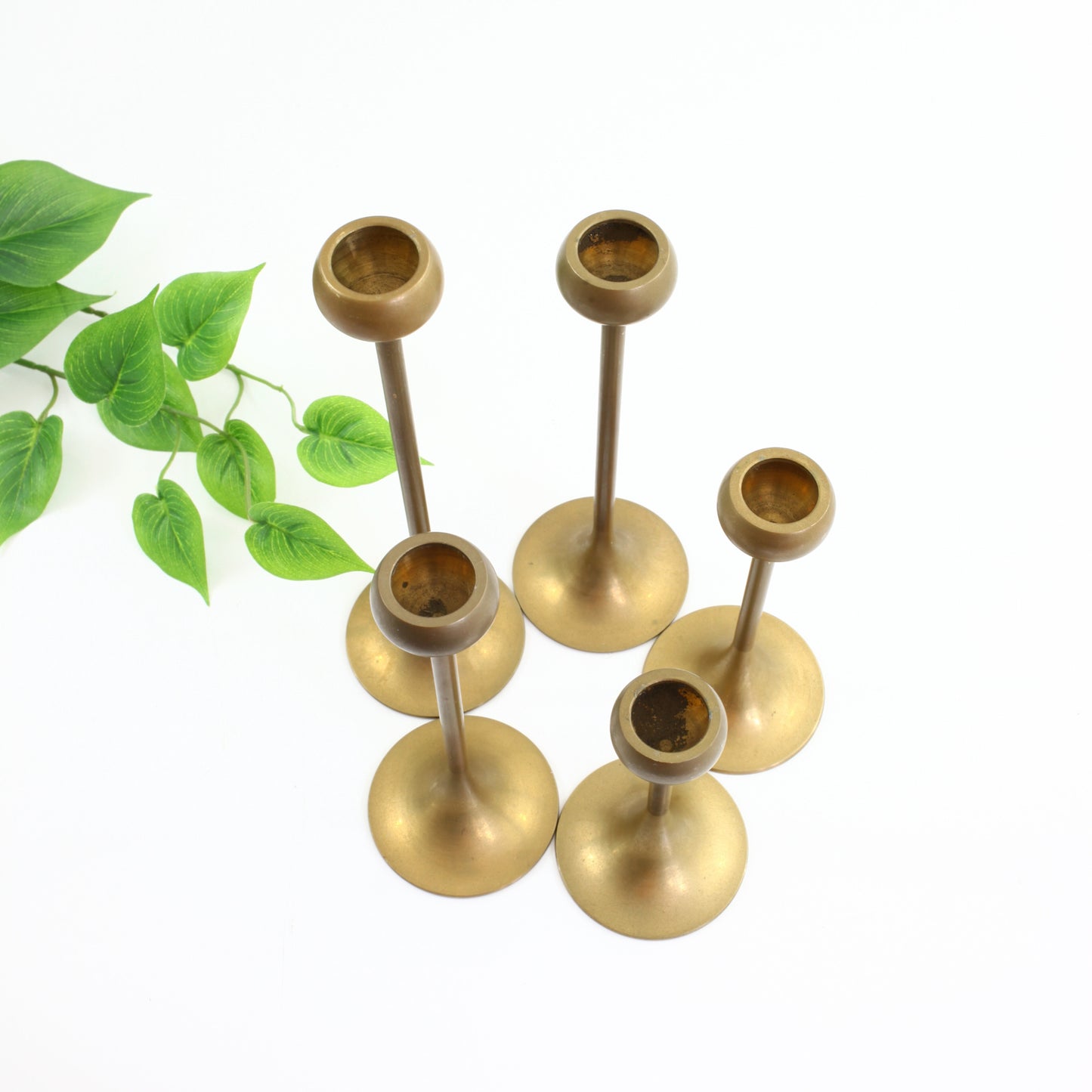 SOLD - Set of 5 Mid Century Graduated Brass Candlesticks