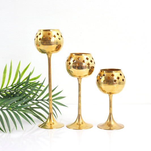 SOLD - Mid Century Graduated Brass Candle Holders