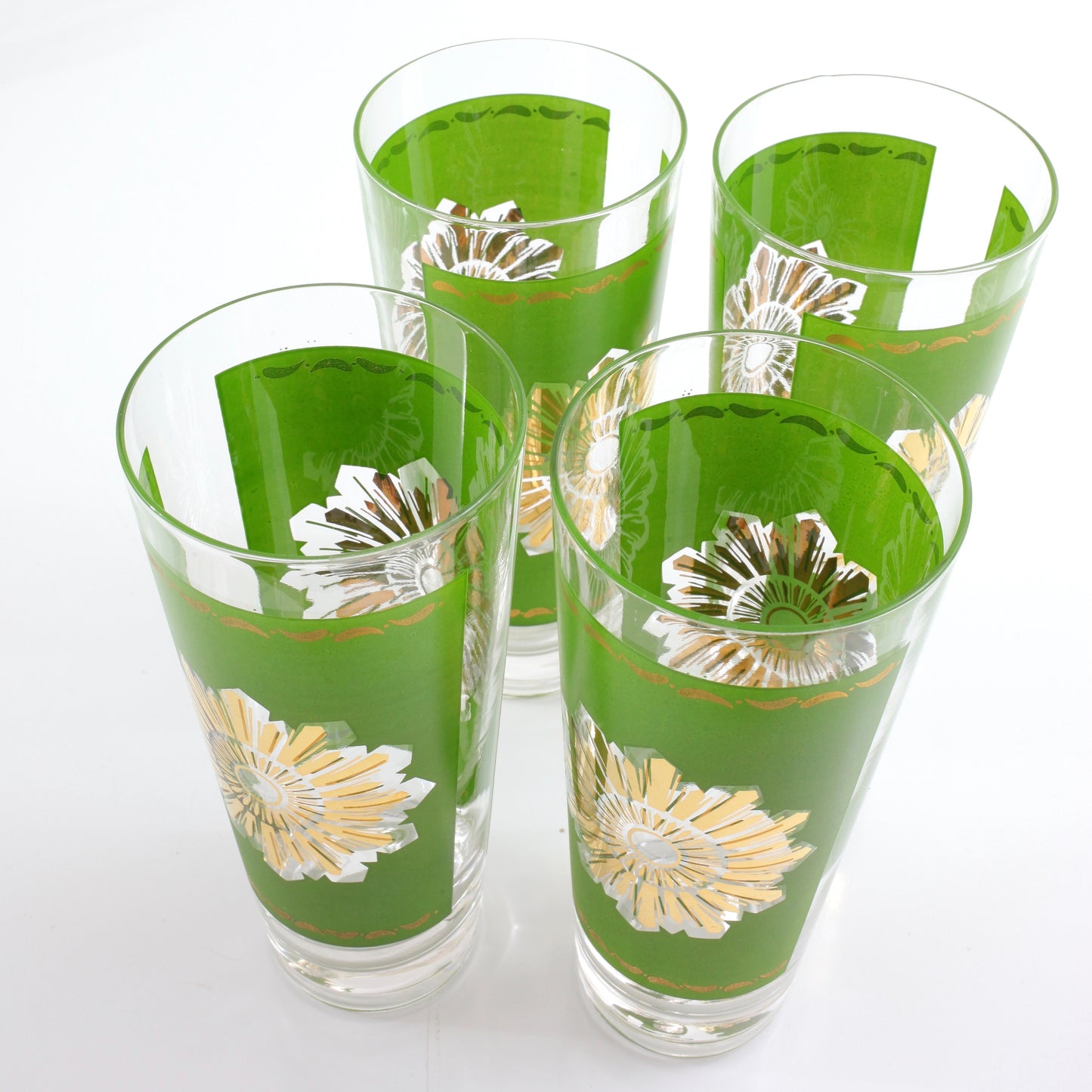 SOLD - Mid Century Modern Green & Gold Starburst Glasses by Federal Glass