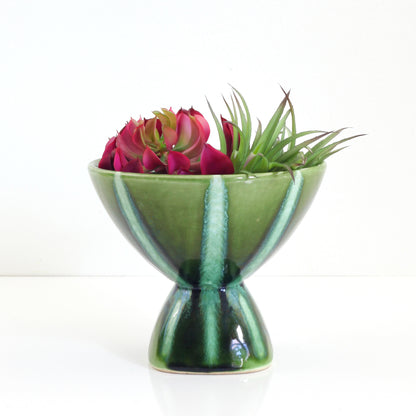 SOLD - Mid Century Modern Emerald Green Reactive Glaze Pedestal Planter