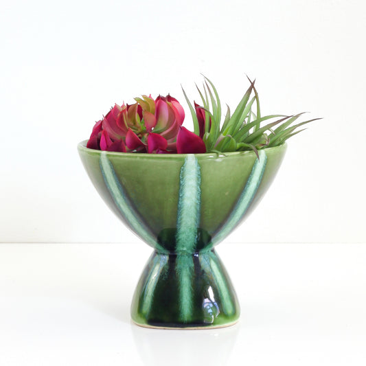 SOLD - Mid Century Modern Emerald Green Reactive Glaze Pedestal Planter
