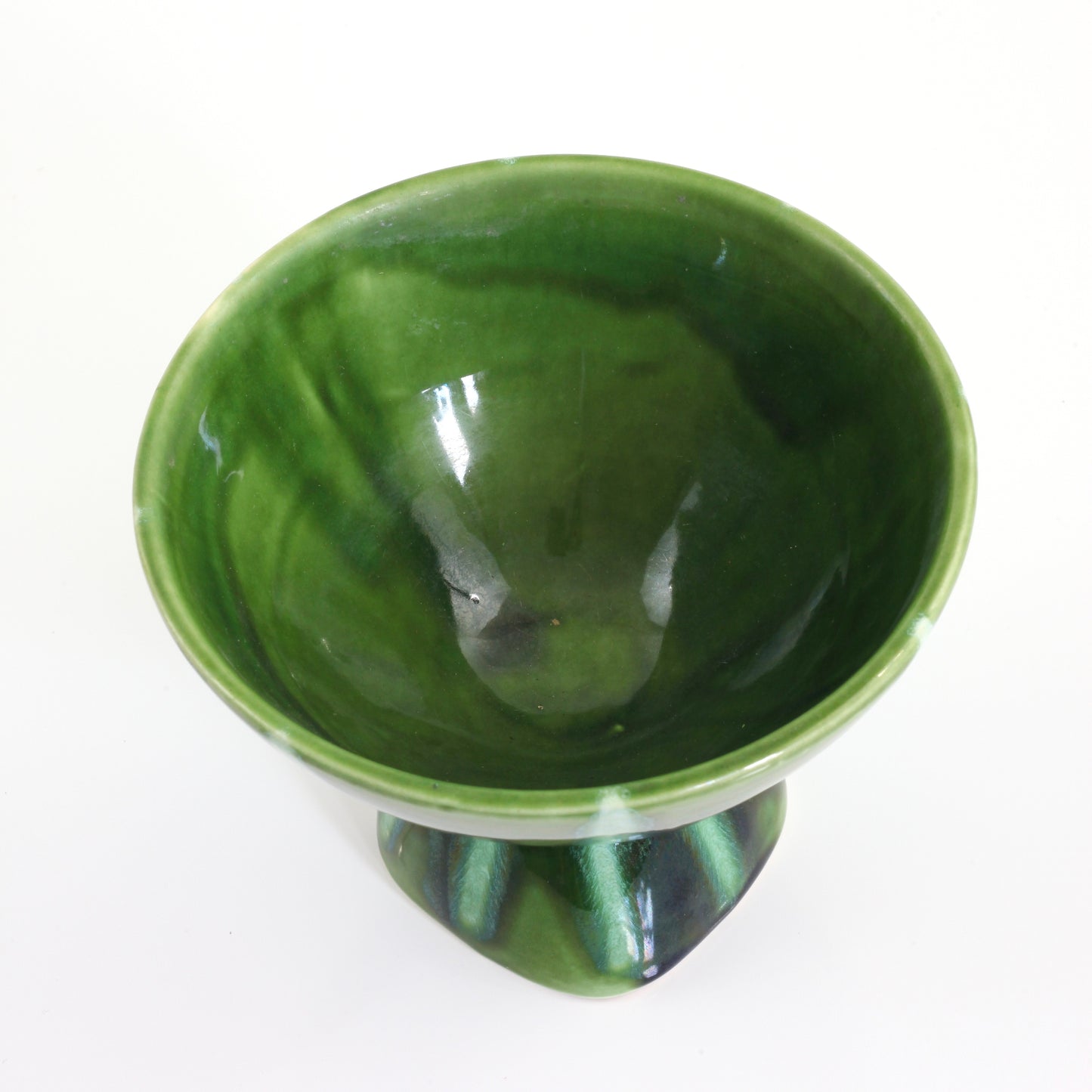 SOLD - Mid Century Modern Emerald Green Reactive Glaze Pedestal Planter
