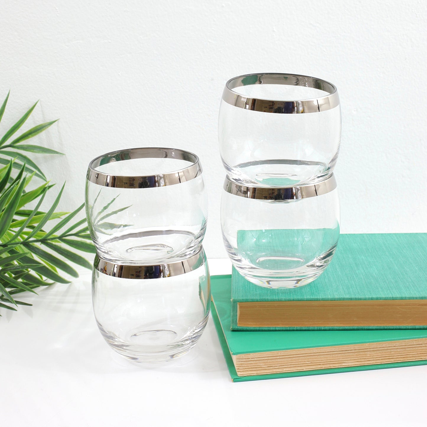 SOLD - Mid Century Modern Silver Rim Cocktail Glasses