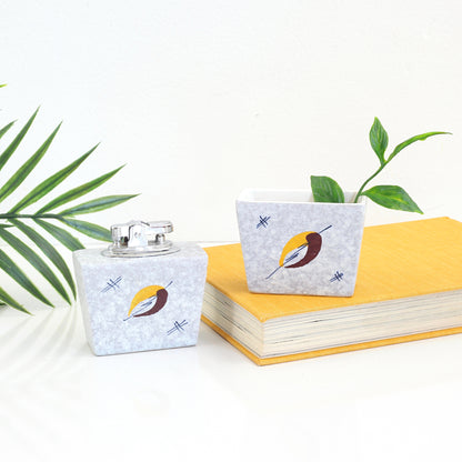 SOLD - Mid Century Modern Ceramic Smoking Set from Holland / Tabletop Lighter & Cigarette Holder