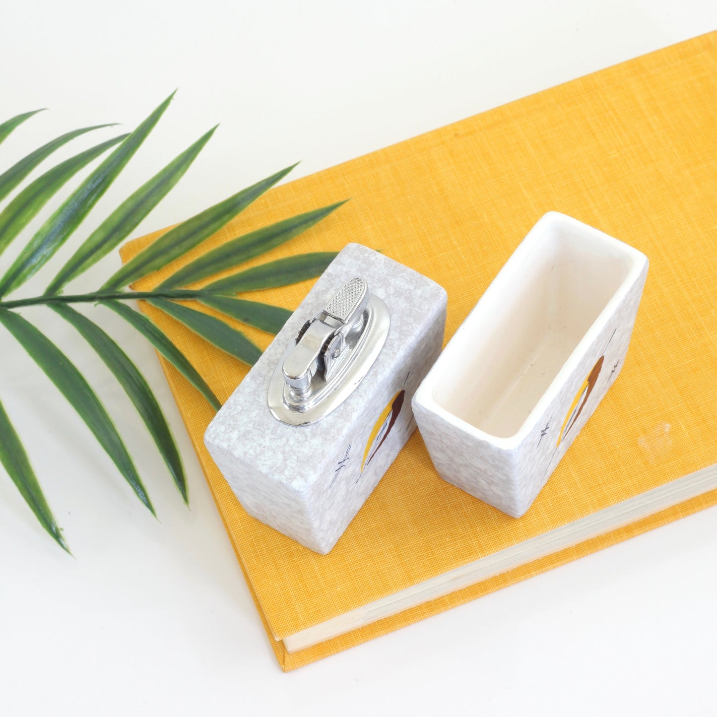 SOLD - Mid Century Modern Ceramic Smoking Set from Holland / Tabletop Lighter & Cigarette Holder