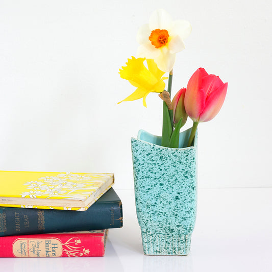 SOLD - Mid Century Modern Stanford Pottery Aqua Splatter Vase