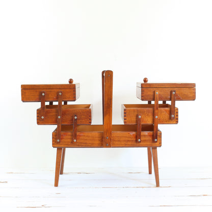 SOLD - Vintage Wood Accordion Sewing Box