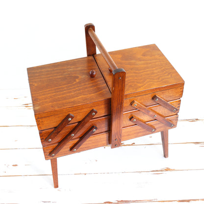 SOLD - Vintage Wood Accordion Sewing Box