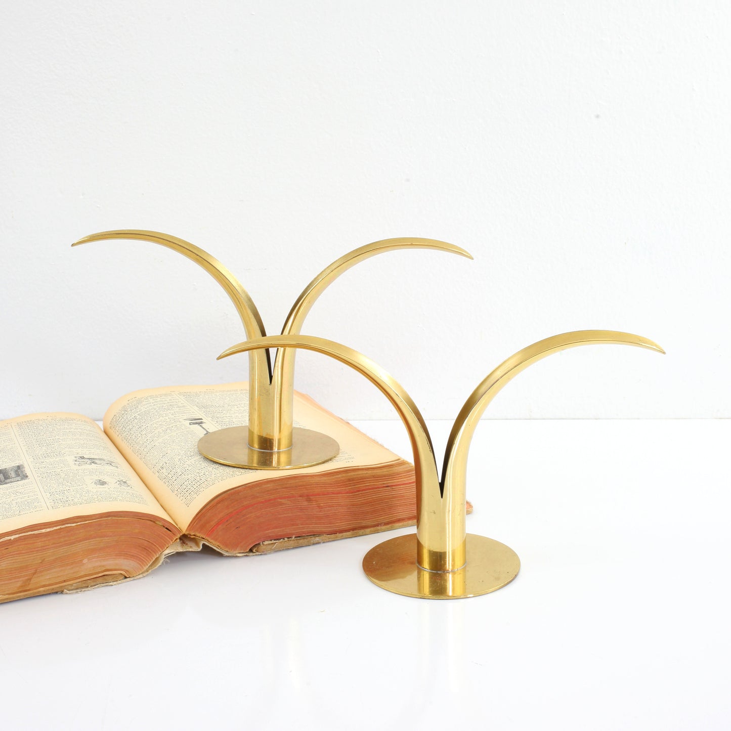 SOLD - Mid Century Modern Ystad Sweden Brass Lily Candle Holders