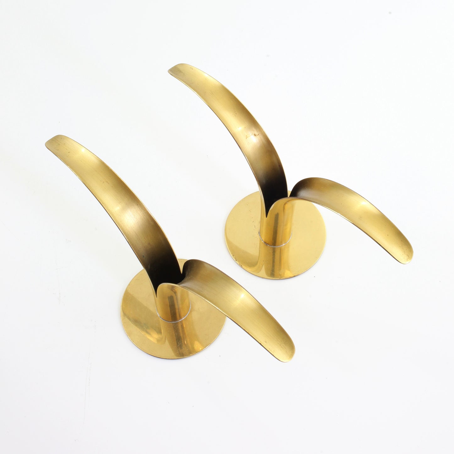 SOLD - Mid Century Modern Ystad Sweden Brass Lily Candle Holders