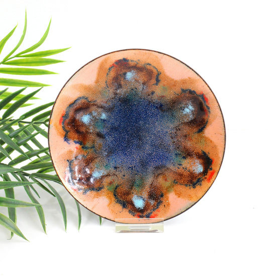 SOLD - Vintage Peach & Cobalt Abstract Enamel Trinket Dish