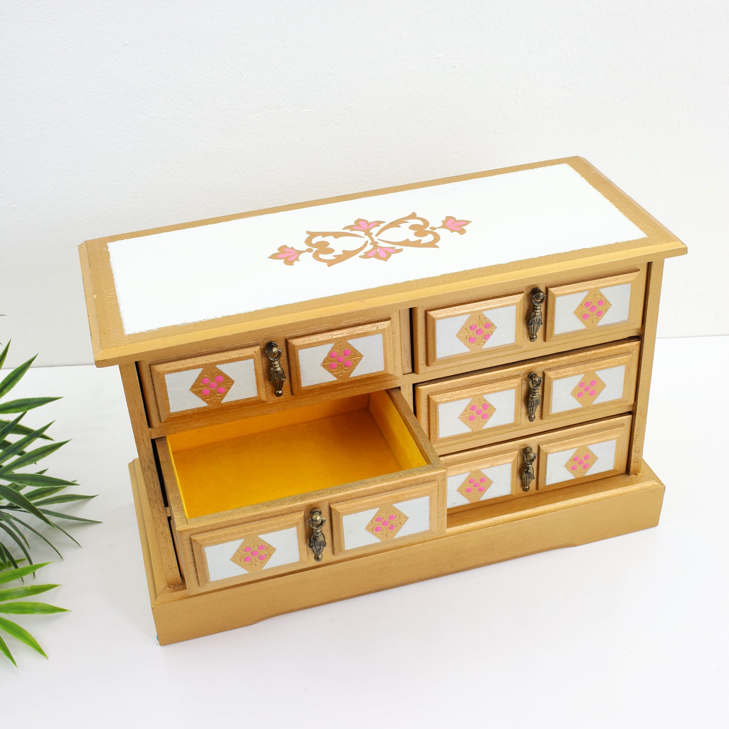 SOLD - Vintage Musical Florentine Jewelry Box in Pink & Gold