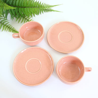 SOLD - Mid Century American Modern Coral Coffee Cups & Saucers by Russel Wright for Steubenville