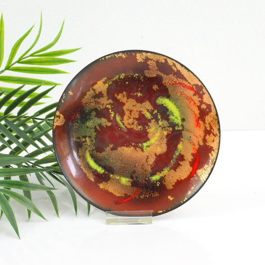 SOLD - Mid Century Rust & Copper Abstract Enamel Trinket Dish
