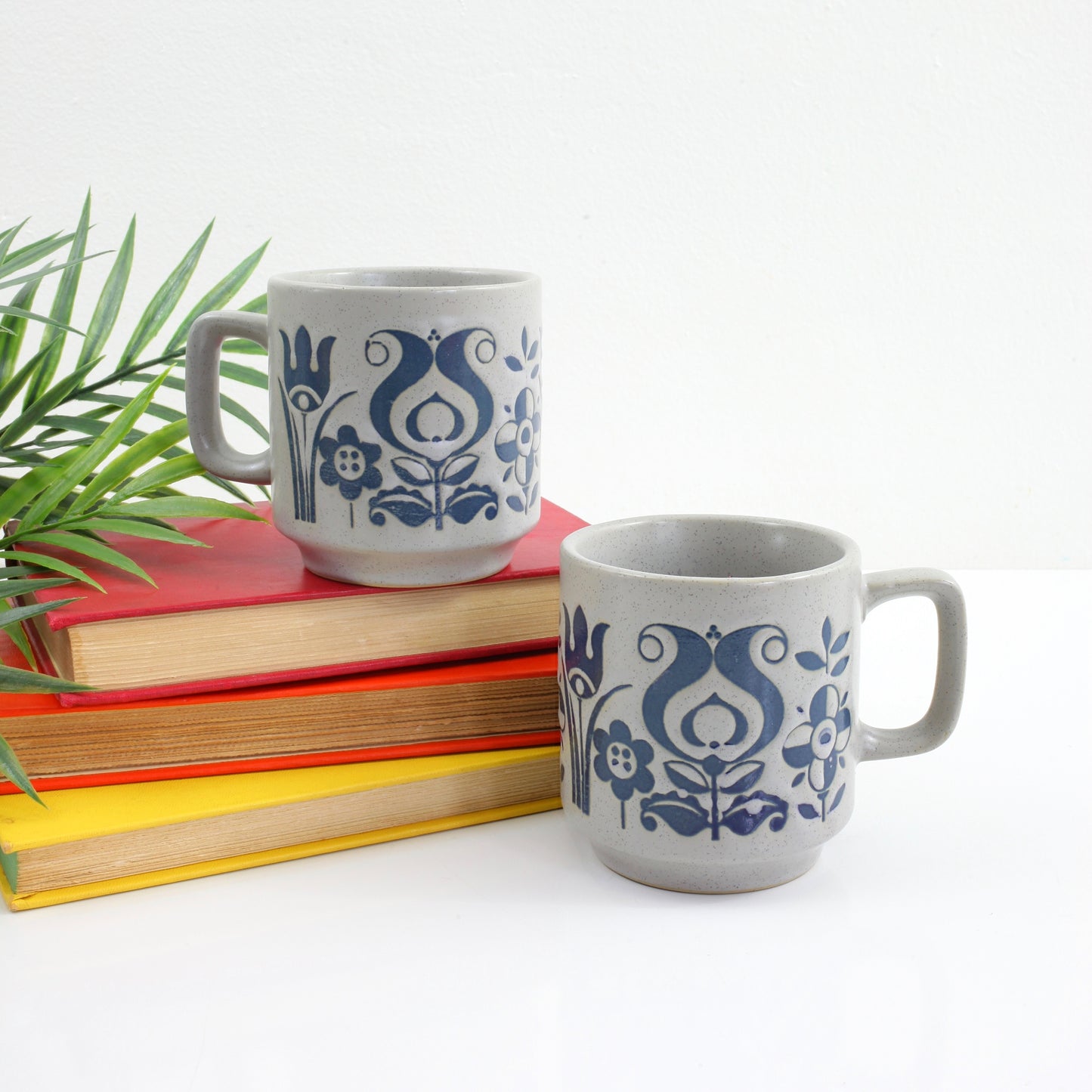 SOLD - Vintage Scandinavian Stoneware Flower Mugs