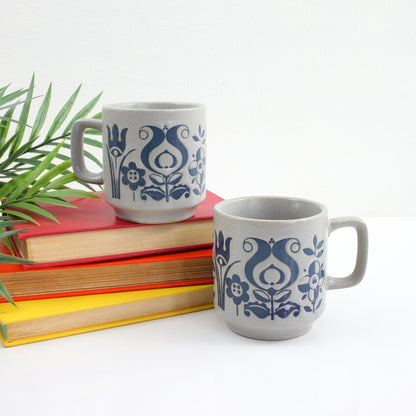 SOLD - Vintage Scandinavian Stoneware Flower Mugs