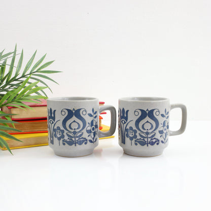 SOLD - Vintage Scandinavian Stoneware Flower Mugs