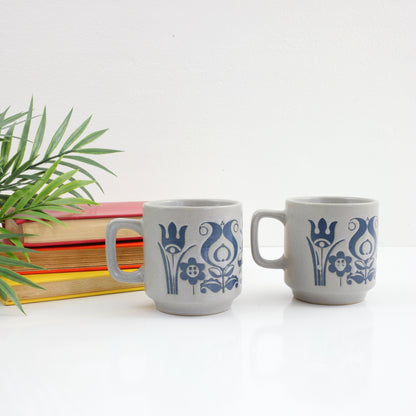 SOLD - Vintage Scandinavian Stoneware Flower Mugs