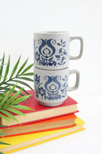 SOLD - Vintage Scandinavian Stoneware Flower Mugs