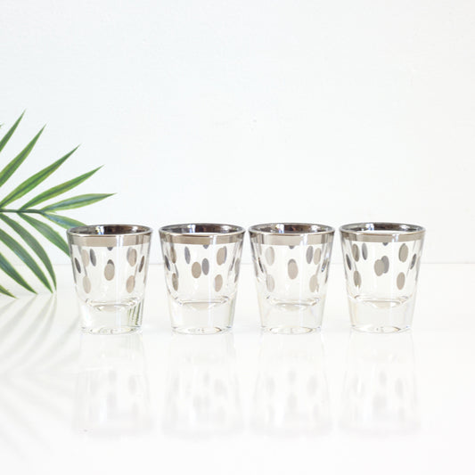 SOLD - Mid Century Silver Polka Dot Shot Glasses