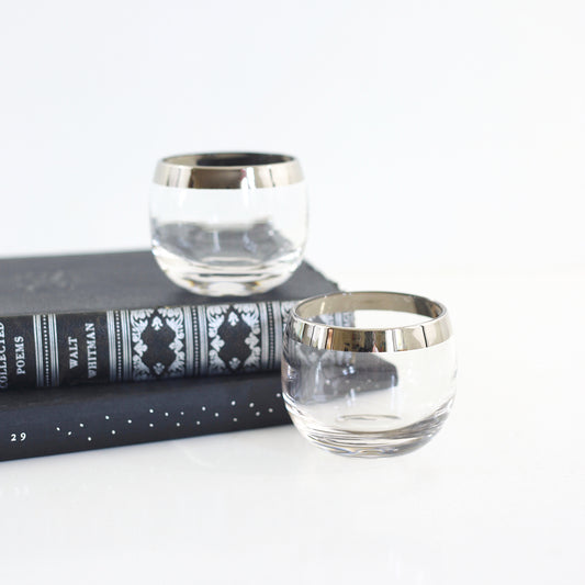 SOLD - Mid Century Modern Silver Rimmed Cocktail Glasses