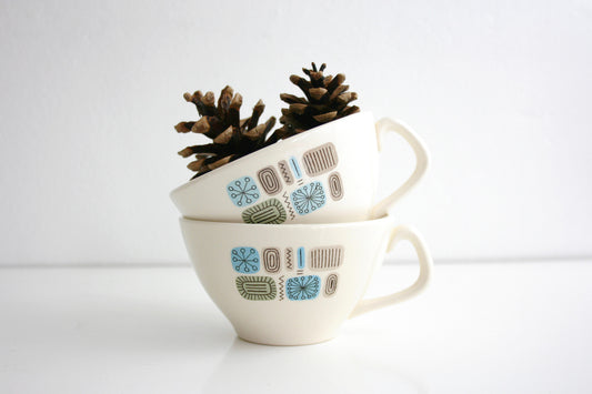 SOLD - Mid Century Modern Temporama Teacups / Vintage Teacups / Canonsburg Pottery Temporama Teacups