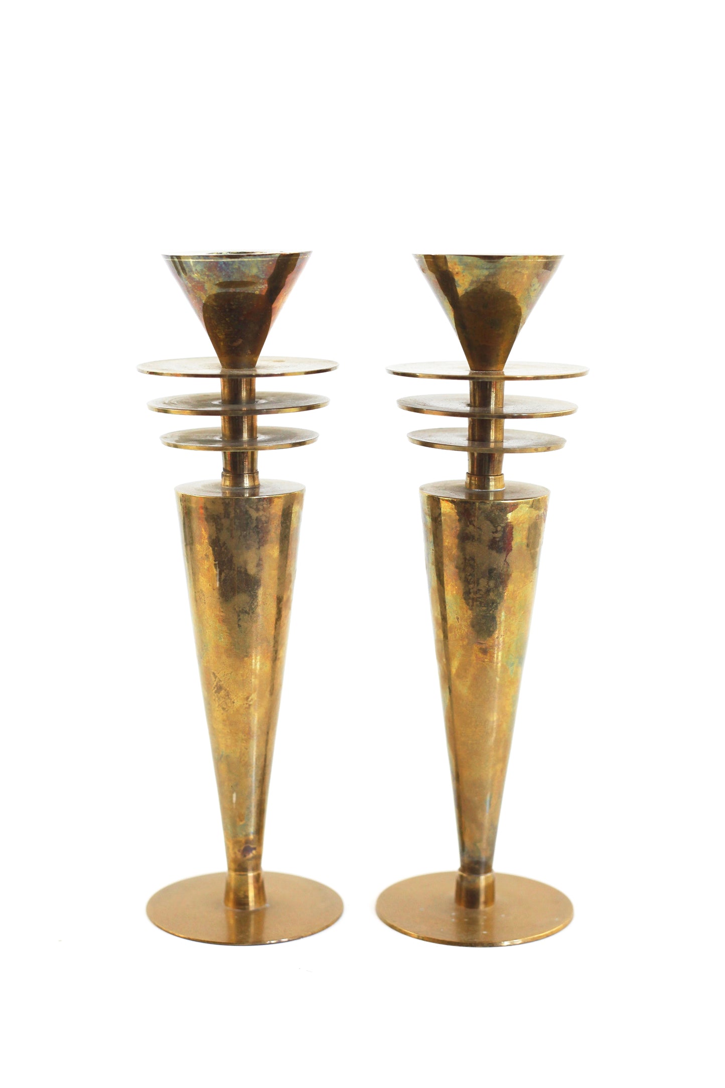 SOLD - 1930s Machine Age Brass Candlesticks