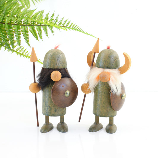 SOLD - Pair of Vintage Wood Viking Figurines