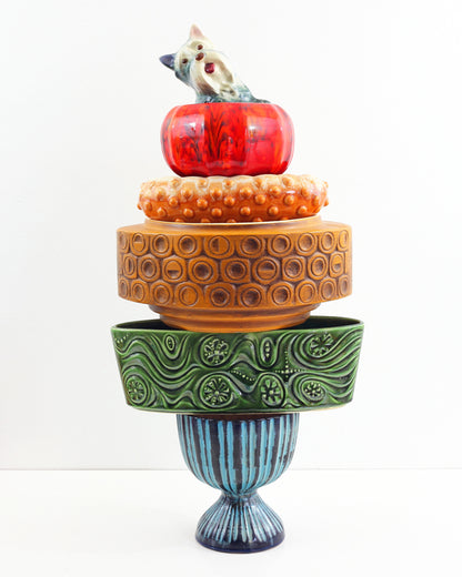 SOLD - Vintage Orange Ceramic Hobnail Pedestal Planter