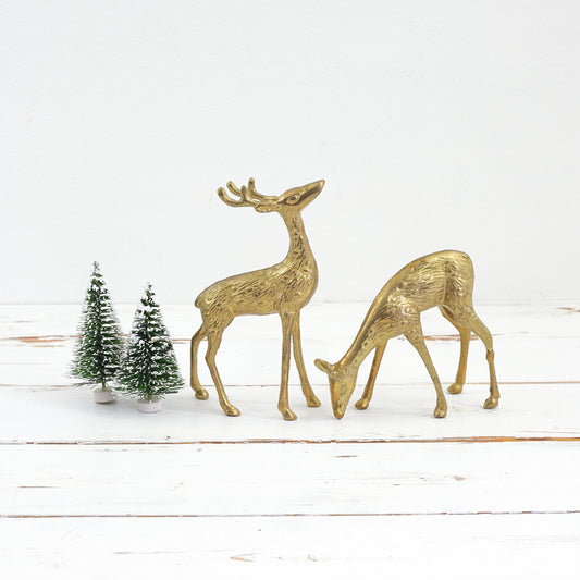 SOLD - Mid Century Modern Brass Deer Pair
