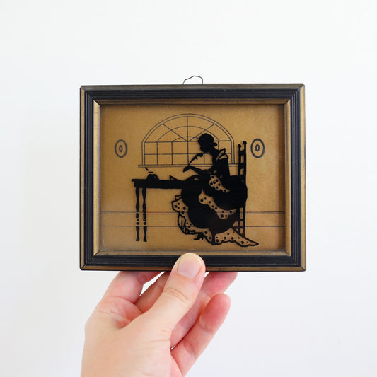 SOLD - Vintage 1930s Reverse Painted Silhouette "The Missive"