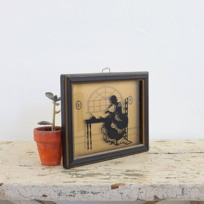 SOLD - Vintage 1930s Reverse Painted Silhouette "The Missive"
