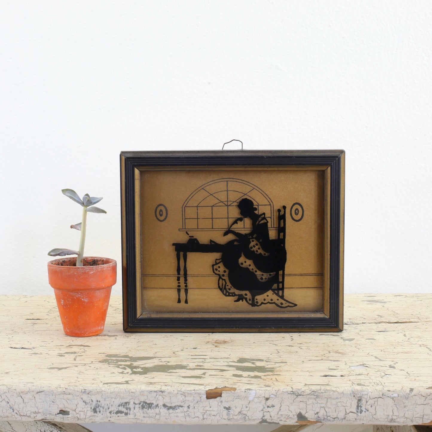 SOLD - Vintage 1930s Reverse Painted Silhouette "The Missive"