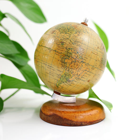 SOLD - Vintage 1950s German Globe with Wood Base / Made in GDR