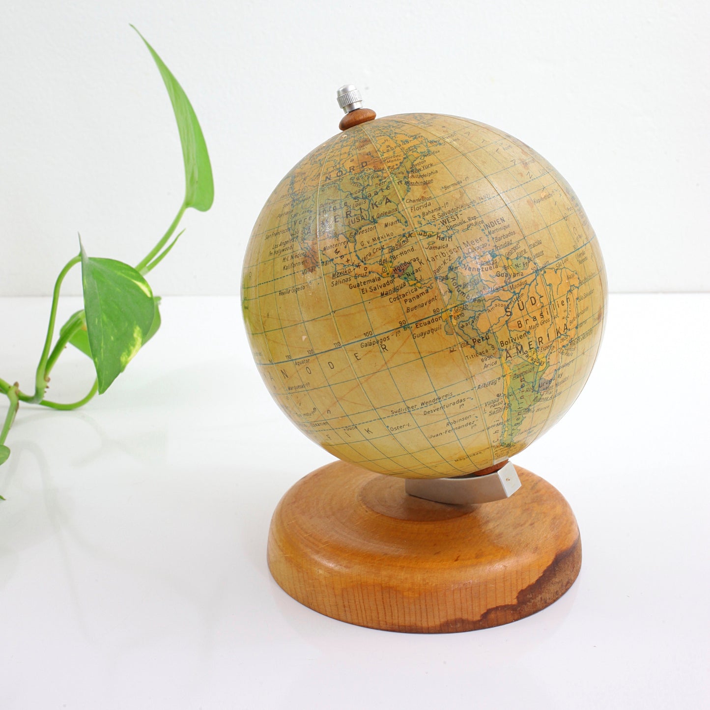 SOLD - Vintage 1950s German Globe with Wood Base / Made in GDR