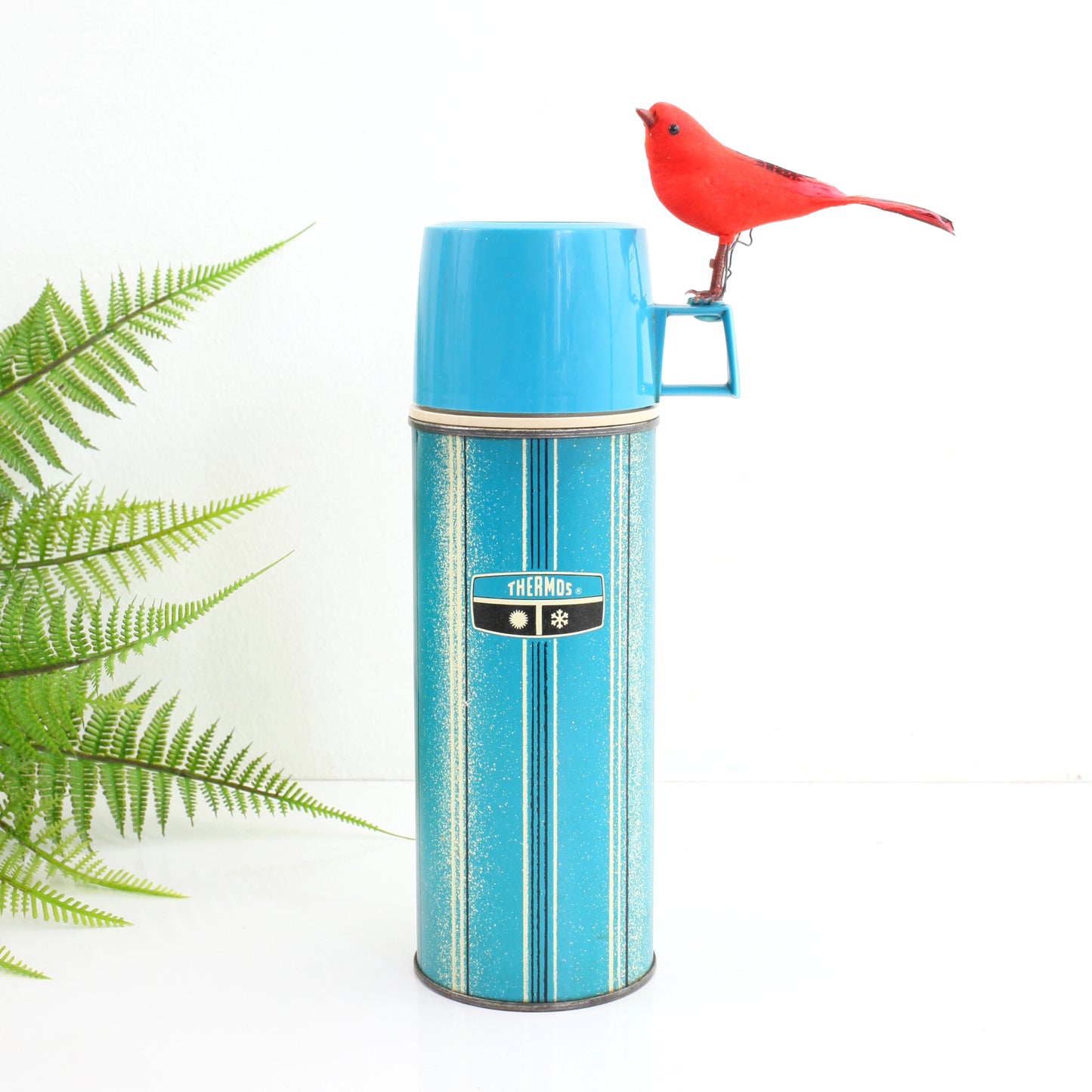 SOLD - Vintage 1969 Blue Stripe Thermos / Pint Size