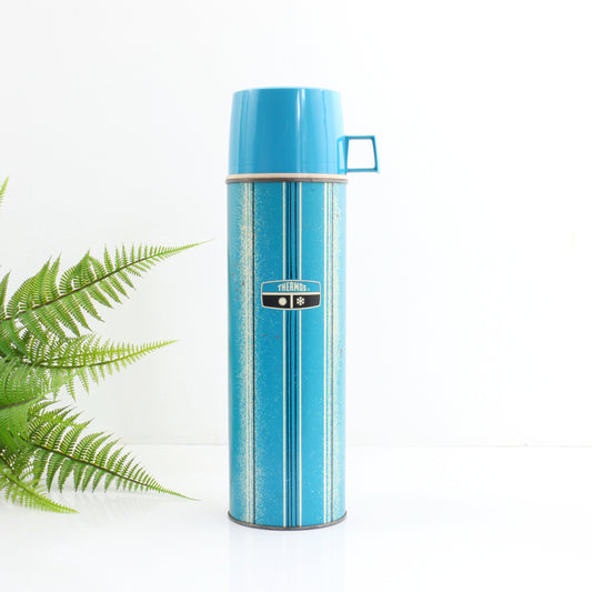 SOLD - Vintage 1969 Blue Stripe Thermos / Quart Size