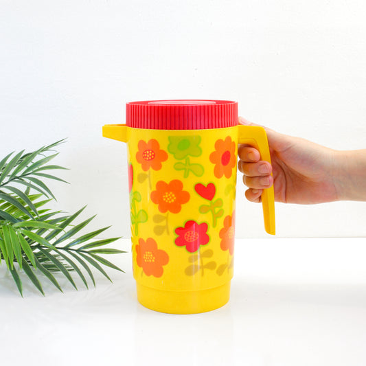 SOLD - Vintage 1970s Alladinware Colorful Flower Pitcher