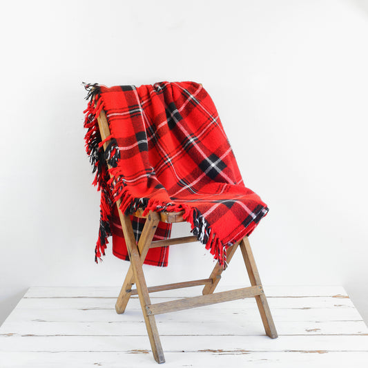 SOLD - Vintage Faribo Plaid Throw Blanket / Red & Black