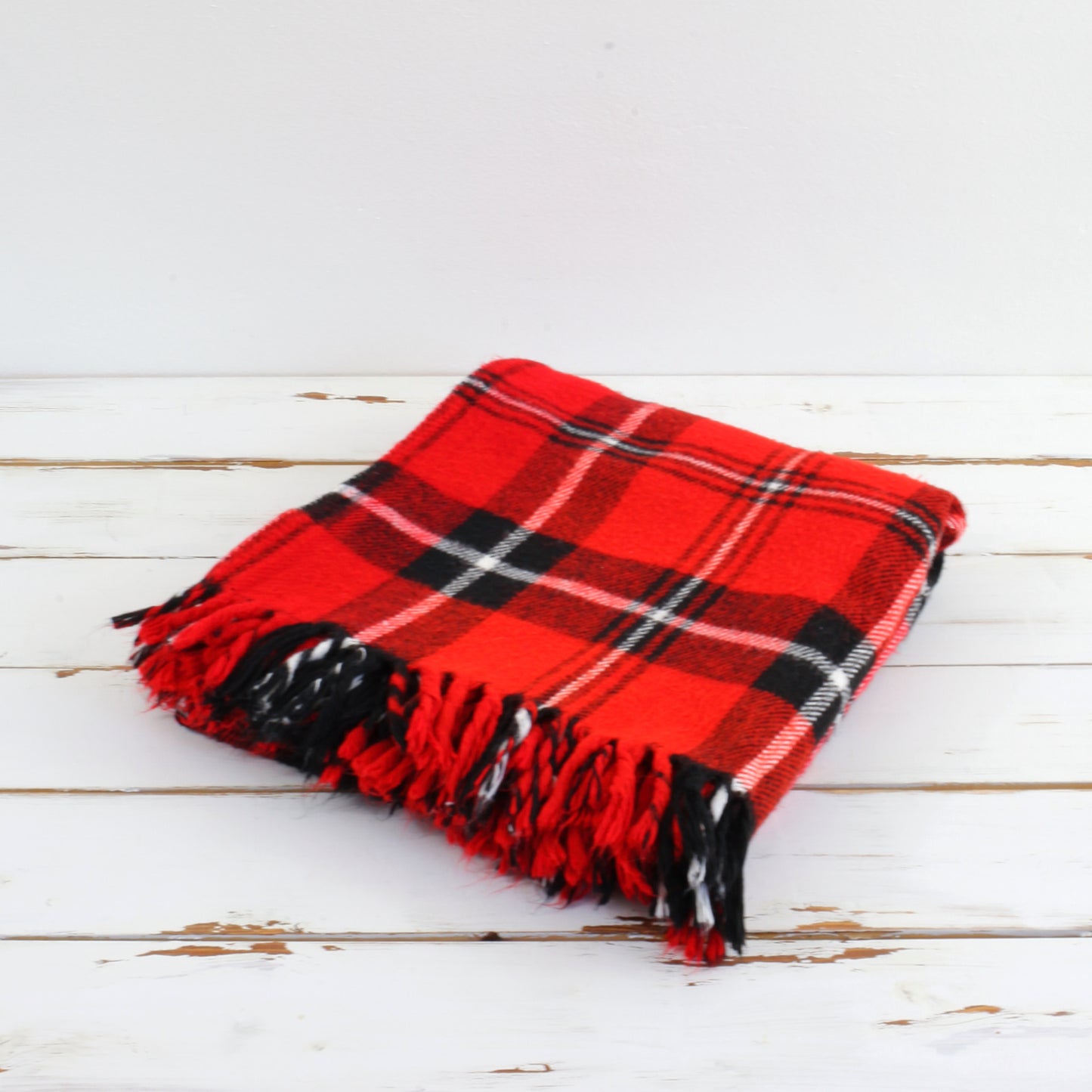 SOLD - Vintage Faribo Plaid Throw Blanket / Red & Black