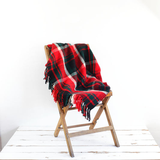SOLD - Vintage Troy Plaid Throw Blanket / Red, Hunter Green & Black