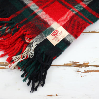 SOLD - Vintage Troy Plaid Throw Blanket / Red, Hunter Green & Black